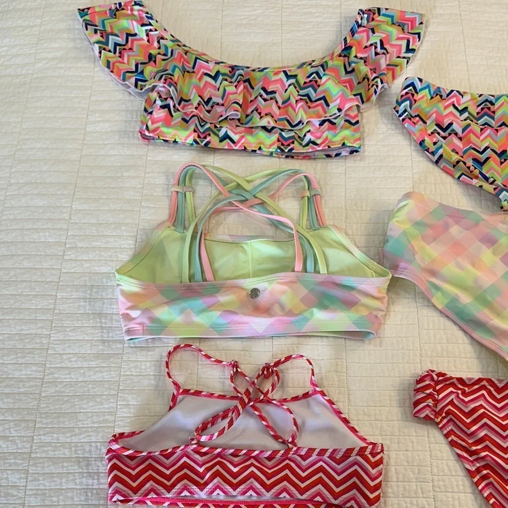 Bikini Sz 14 Girls 2 piece Bathing-suit lot of 3 new and like new chevron pastel